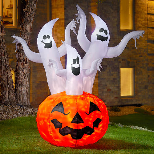 6' Inflatable Pumpkin with Ghosts | Stoneberry