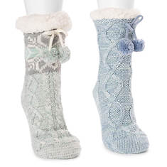 MUK LUKS Women's 2 Pair Pack Tall Cabin Socks, Fairy Dust/Grey