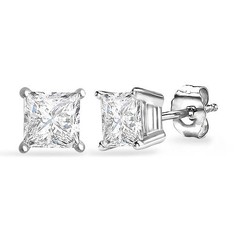 Princess Cut Diamond Stud Earrings 10K Gold 0.08ct | Stoneberry