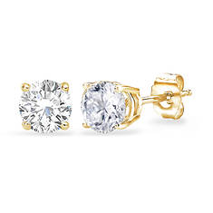 10K Gold Round Diamond Accent Stud Earrings 