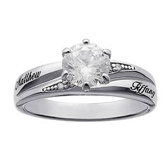 Vow & Forever Brilliant White Topaz and Diamond Name Wedding Ring