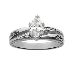 Vow & Forever Marquise White Topaz and Diamond Name Wedding Ring