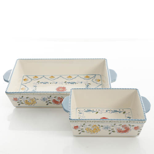 Gibson Elite Anaya 2 Piece Rectangle Stoneware Bakeware Set with Hand  Painted Designs