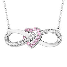 Silver Elegance Inifinity Pendant With Pink Heart Necklace