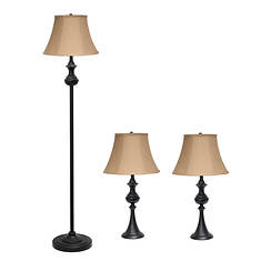 Lalia Home Homely Traditional Valletta 3-Piece Metal Lamp Set