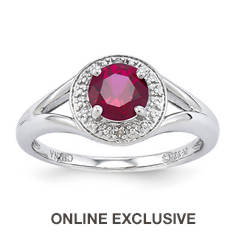 Women's Sterling Silver Diamond and Birthstone Ring