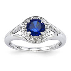 Women's Sterling Silver Diamond and Birthstone Ring