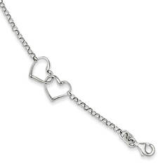Women's Sterling Silver Rhodium-Plated Heart Bracelet