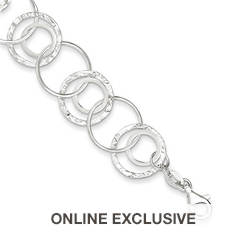 Women's Sterling Silver Polished Textured Fancy Circle Bracelet