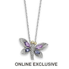 Women's Sterling Silver 14K Amethyst/Diamond Dragonfly Necklace