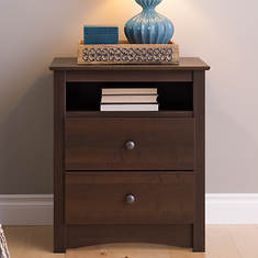 Tall 2-Drawer Nightstand with Open Shelf