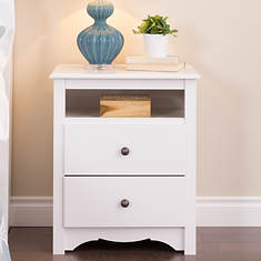 Tall 2-Drawer Nightstand with Open Shelf