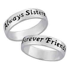 Sterling Silver Always Sisters Forever Friends Engraved Ring