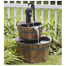 Two-Tier Wooden Barrel Fountain