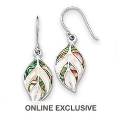 Sterling Silver Rhodium-Plated Polished Leaf Mother of Pearl and Abalone Dangle Earrings