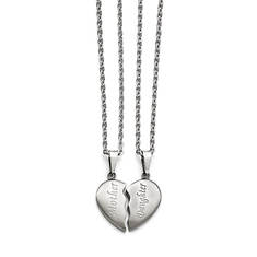 Stainless Steel Brushed 1/2 Heart "Mother" and "Daughter" Necklace Set