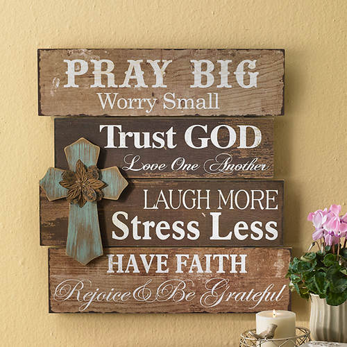 Wood Wall Sign with Cross