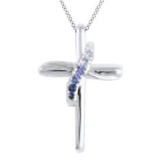 Sterling Silver Shades of Sapphire Diamond-Accented Cross Pendant