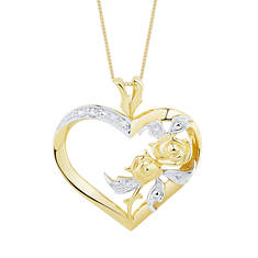 10KYG Diamond-Accented Heart and Flowers Pendant