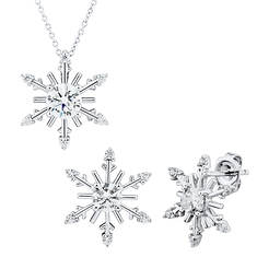 Sterling Silver White CZ Earring and Pendant Box Set