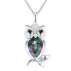 Sterling Silver Mystic Fire Topaz Owl Pendant with Black and White Diamond Accents