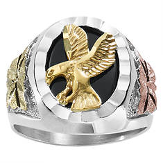 Landstroms Men's Black Hills Gold Sterling Silver/Onyx Eagle Ring