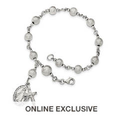 Women's Sterling Silver Polished Laser-Cut Rosary Bracelet