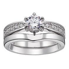 Sterling Silver CZ/Diamond Highlight Bridal Set