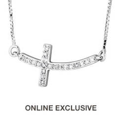 Diamond Curved Sideways Cross Necklace (Women's)