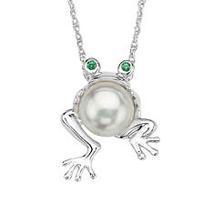 Pearl Frog Necklace with CZ Eyes (Women's)