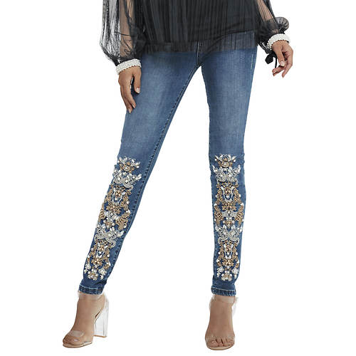 Lace Design Embellished Skinny Jean