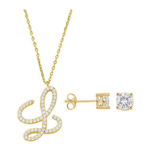 14K Gold-Plated Initial Necklace & Earring Set