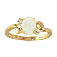 Women's 10K Gold Opal/White Topaz Ring