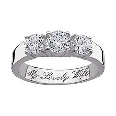 Women's Personalized CZ Trio Engraved Promise Engagement Ring