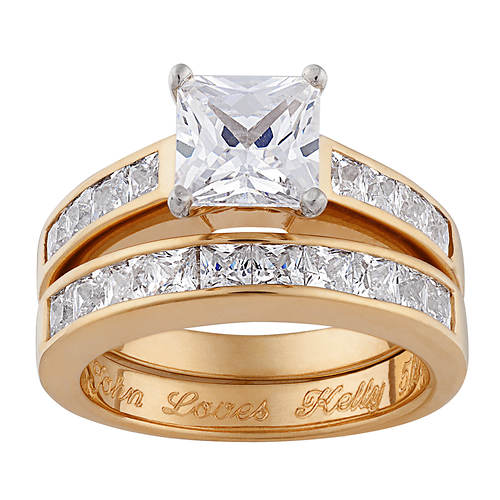 Personalized Women's Square Wedding Ring Set