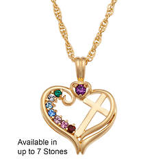 Personalized Birthstone Heart/Cross Necklace