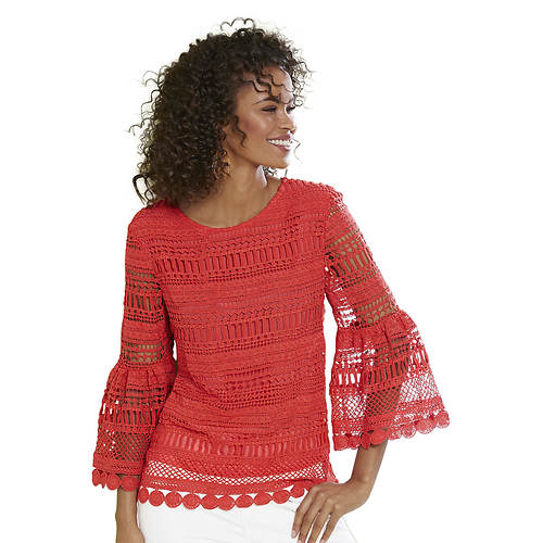 Masseys Crochet Bell-Sleeved Top