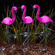 3-Piece 21" Pink Flamingo Solar Light Set