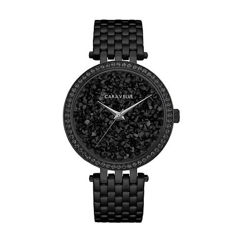 Caravelle By Bulova Black Ion-Plated Crystal Watch