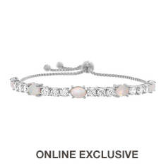 CZ and Oval Simulated Stone Box Chain Tennis Slider Bracelet