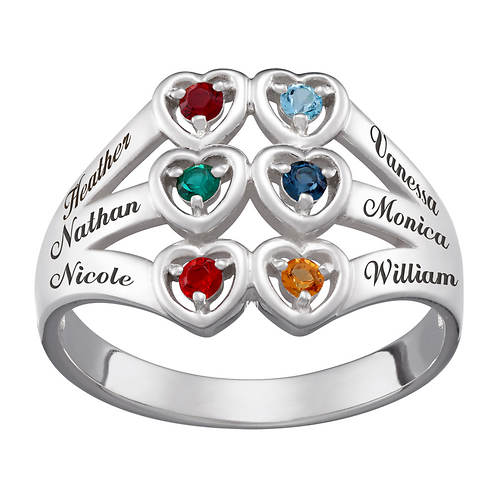 Family and Birthstone Hearts Ring