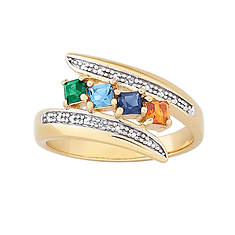 Square Birthstone And Diamond Accent Mother's Ring