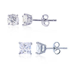 Sterling Silver 5x5mm Square & 6mm Round Earring Set