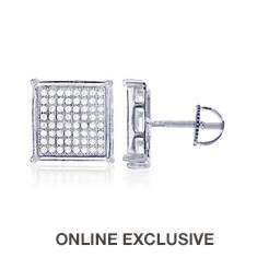 Sterling Silver Micropave Square Stud Earrings
