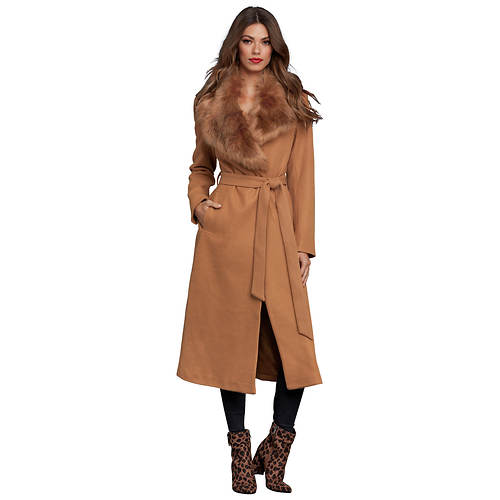 Belted Faux Fur Collar Coat