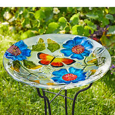 Glass Top Butterfly Birdbath with Iron Base