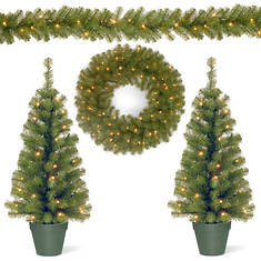 4-Piece Green Pine Assortment with Lights