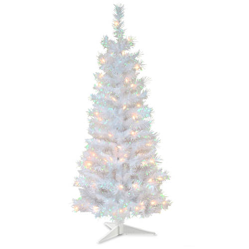 4' White Tinsel Tree with Clear Lights
