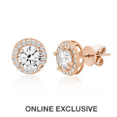 Round Rose CZ Halo Post Earrings