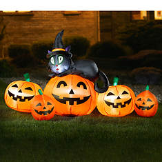 5' Inflatable Black Cat & Pumpkin Family